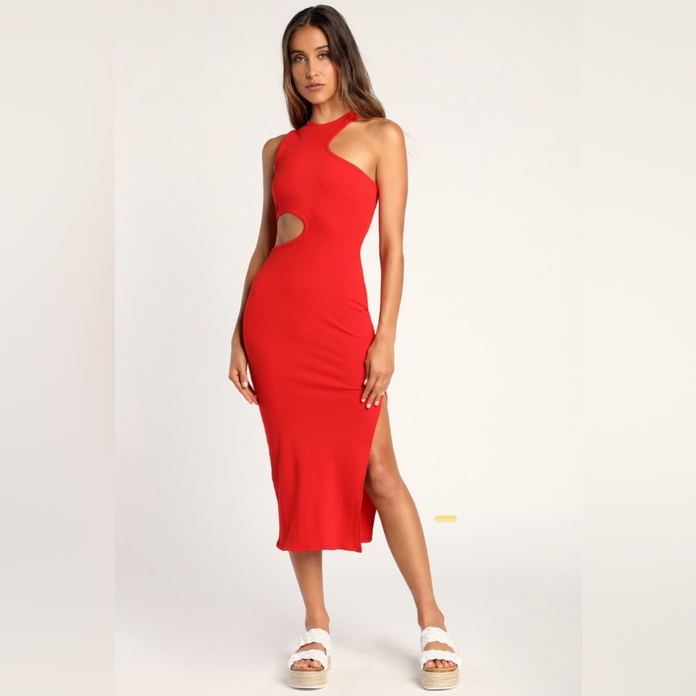 NWT Lulu’s Asymmetrical Cutout Bodycon Midi Dress - XS